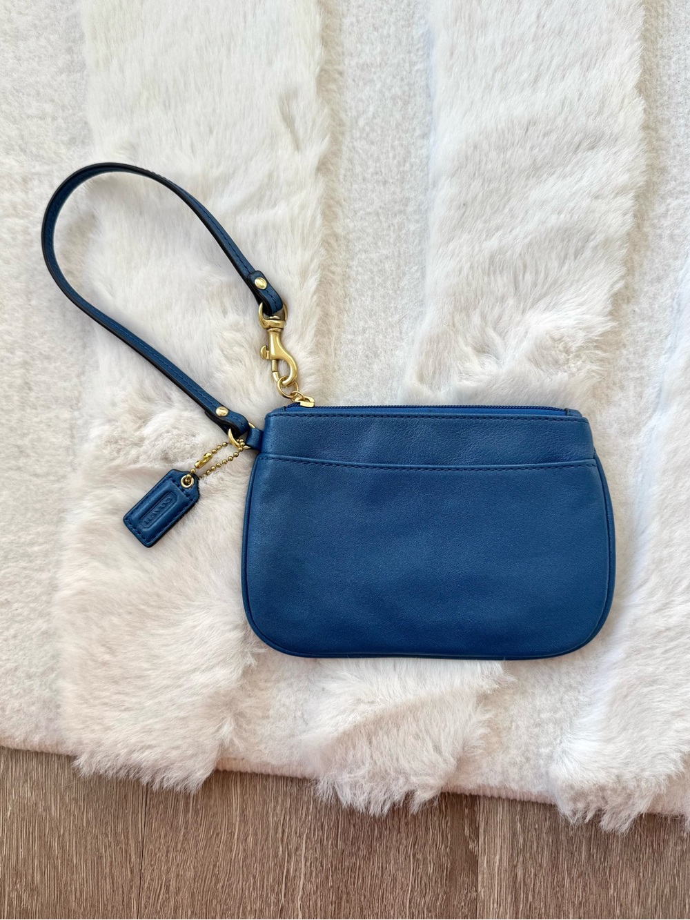 Vintage Coach Blue Leather Wristlet Pouch